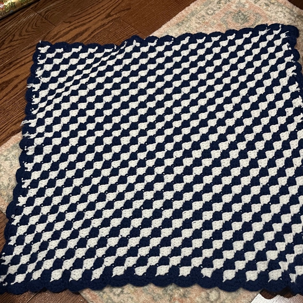 Navy and White Kids Crochet Blanket